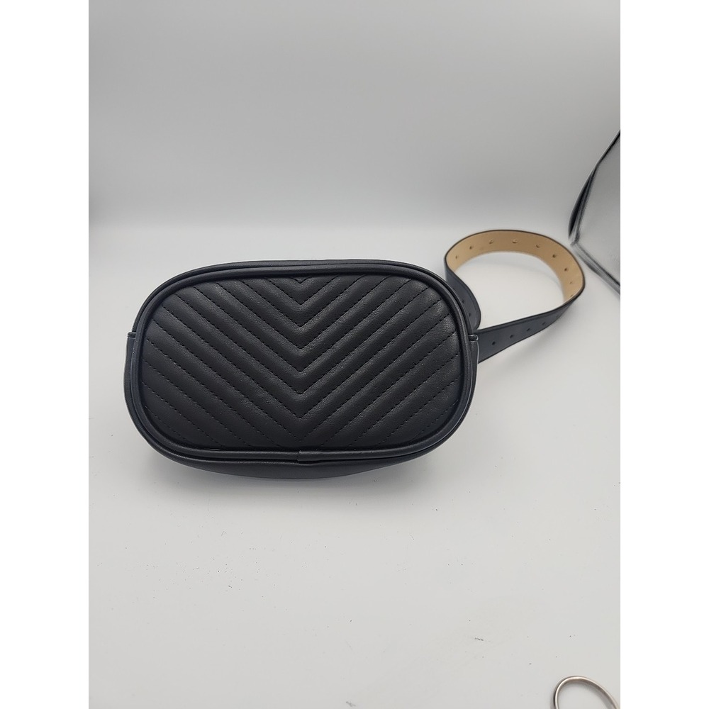 Steve Madden Women's Chevron Quilted‎ Fanny Pack in black faux leather.